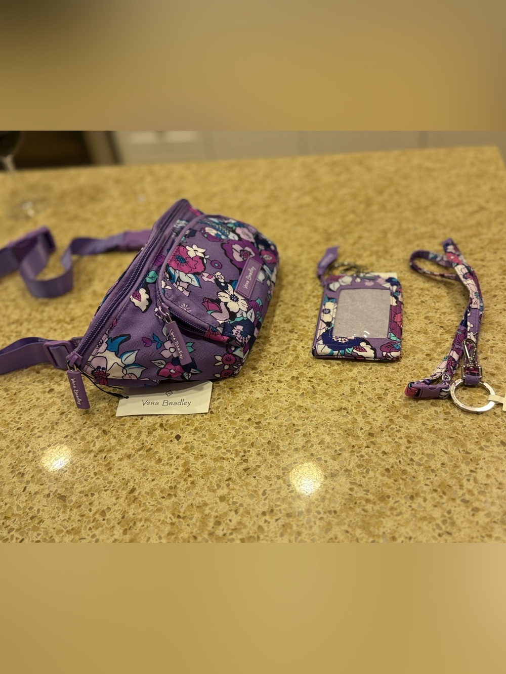 Vera Bradley Purple Floral Kids Belt Bag with ID Holder and Lanyard